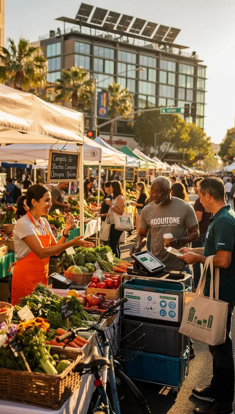 Public officials and technology experts collaborating on a digital transformation strategy for a neighborhood.